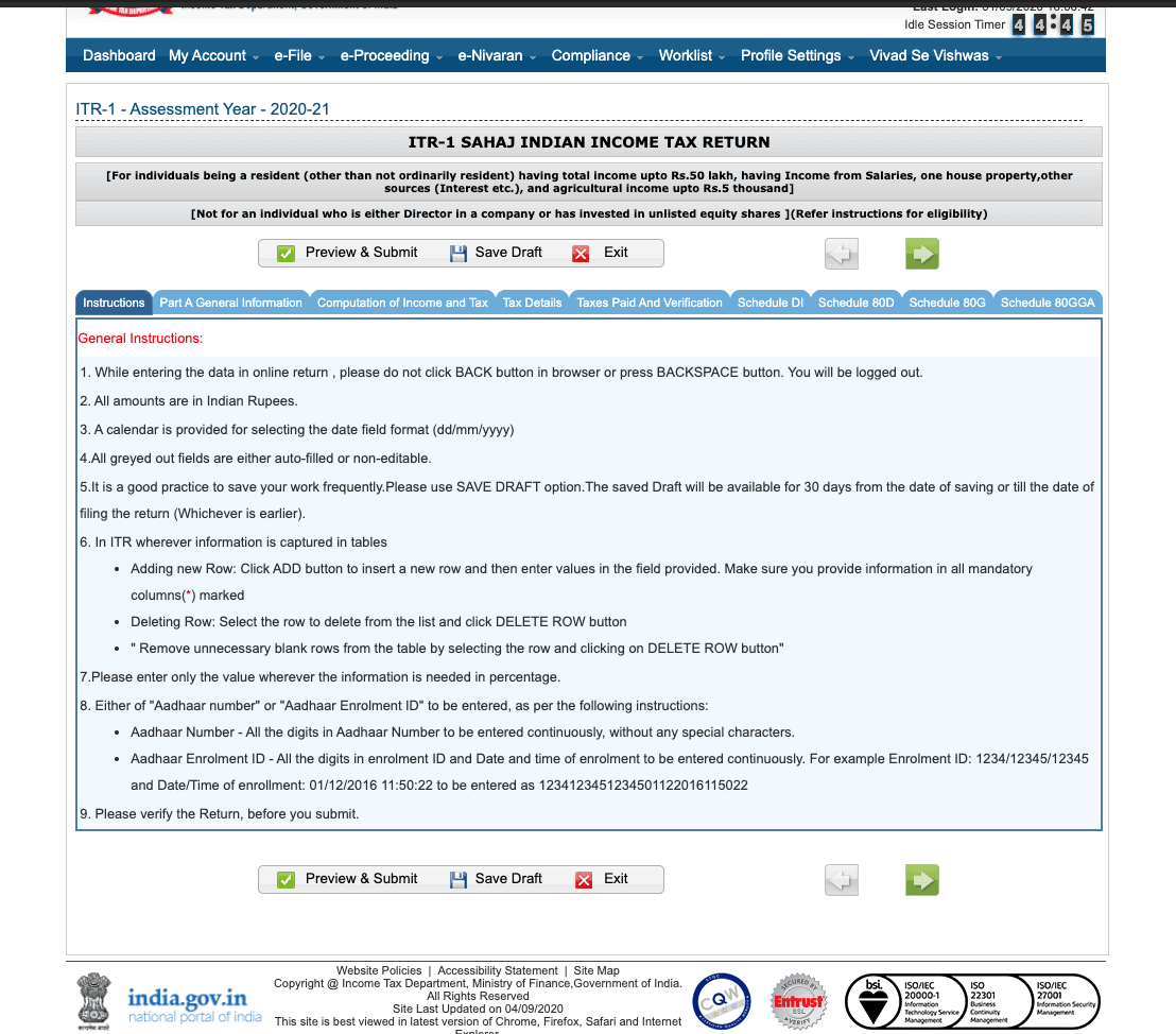 Income Tax Return e-file Instruction Page