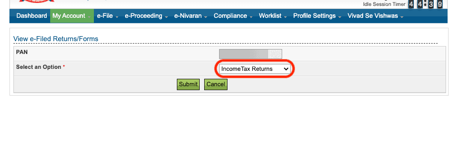 Option Menu of e-Filed Returns