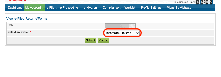 Option Menu of e-Filed Returns