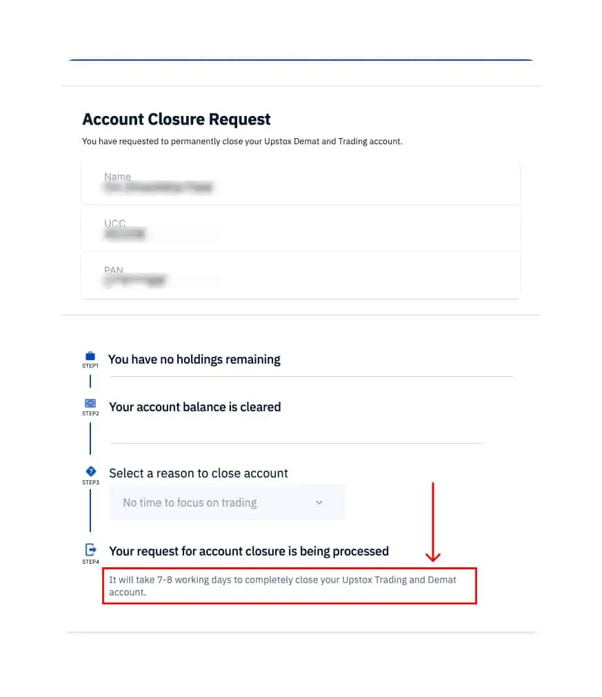Account closure form - confirmation message