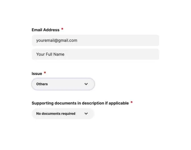 Submit ticket form - name email box